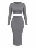 Gray Two Piece Skirt Set