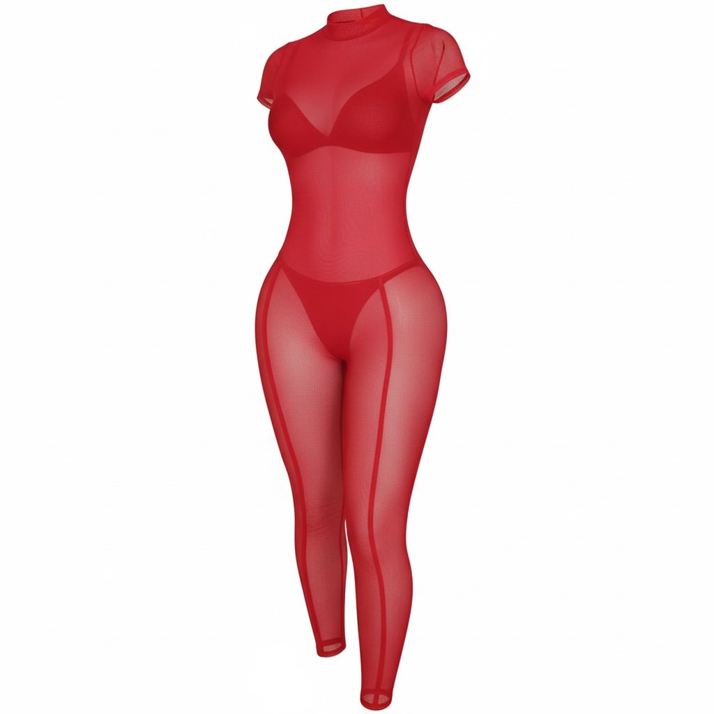 Red Mesh Jumpsuit