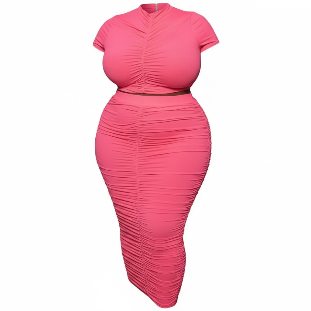 Plus Women's Ruched Skirt Set