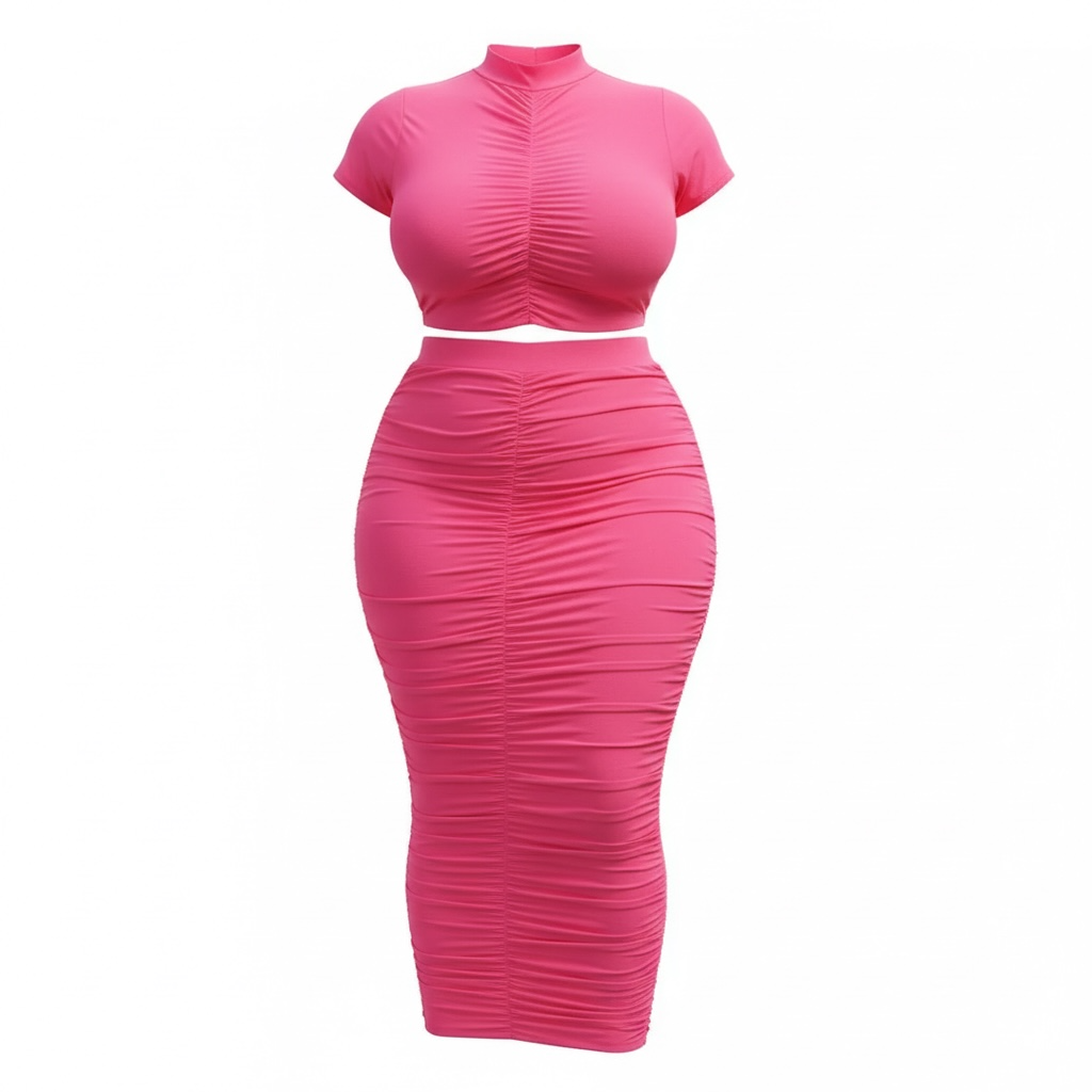 Plus Women's Ruched Skirt Set