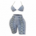 Denim Lace-up Short Set