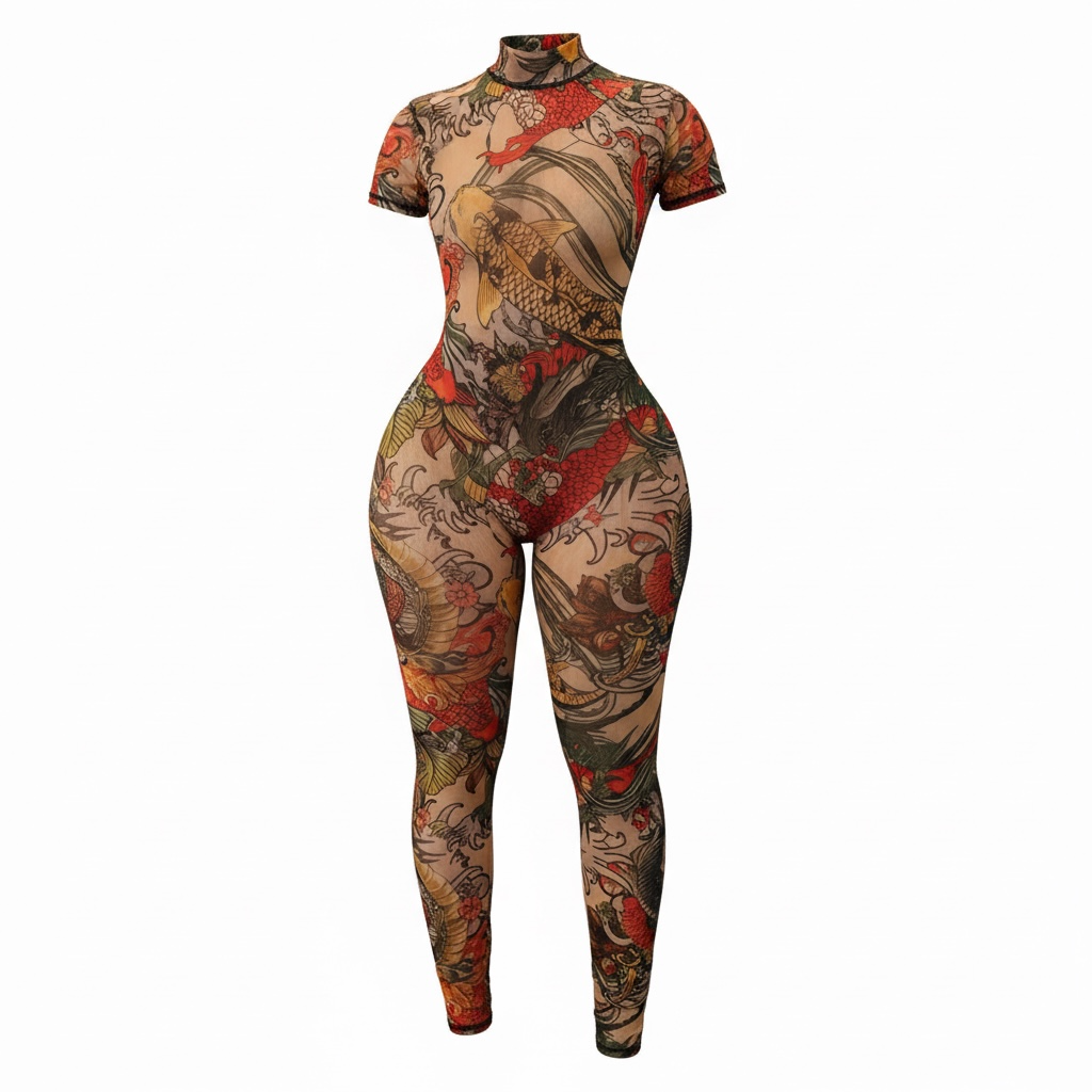 Printed Mesh Jumpsuit