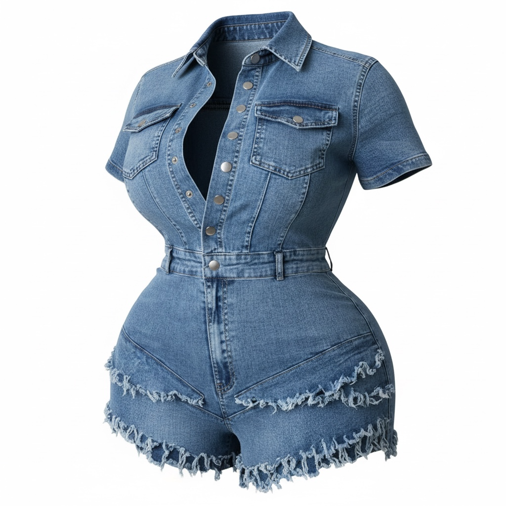 Plus Denim Frayed Romper
