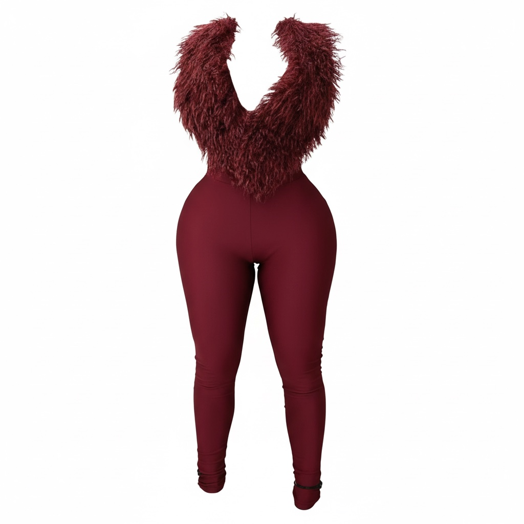 Faux Fur Collar Halter Jumpsuit