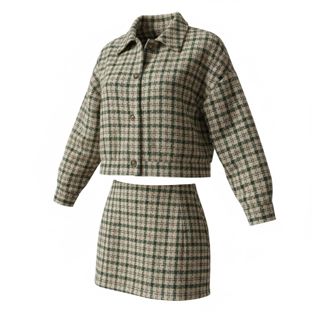 Plus Plaid Blazer Mini Skirt Set
